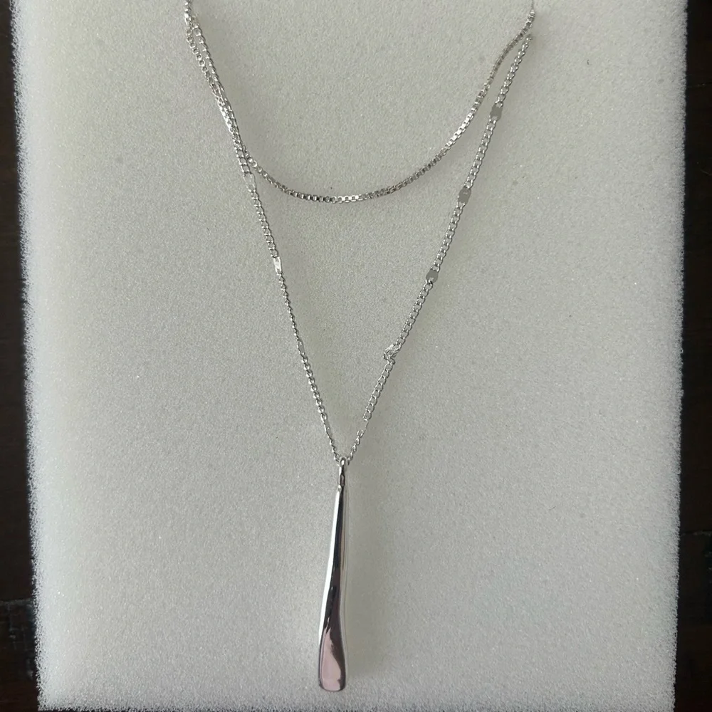 Sleek Silver Drop Necklace - Picture 1 of 2
